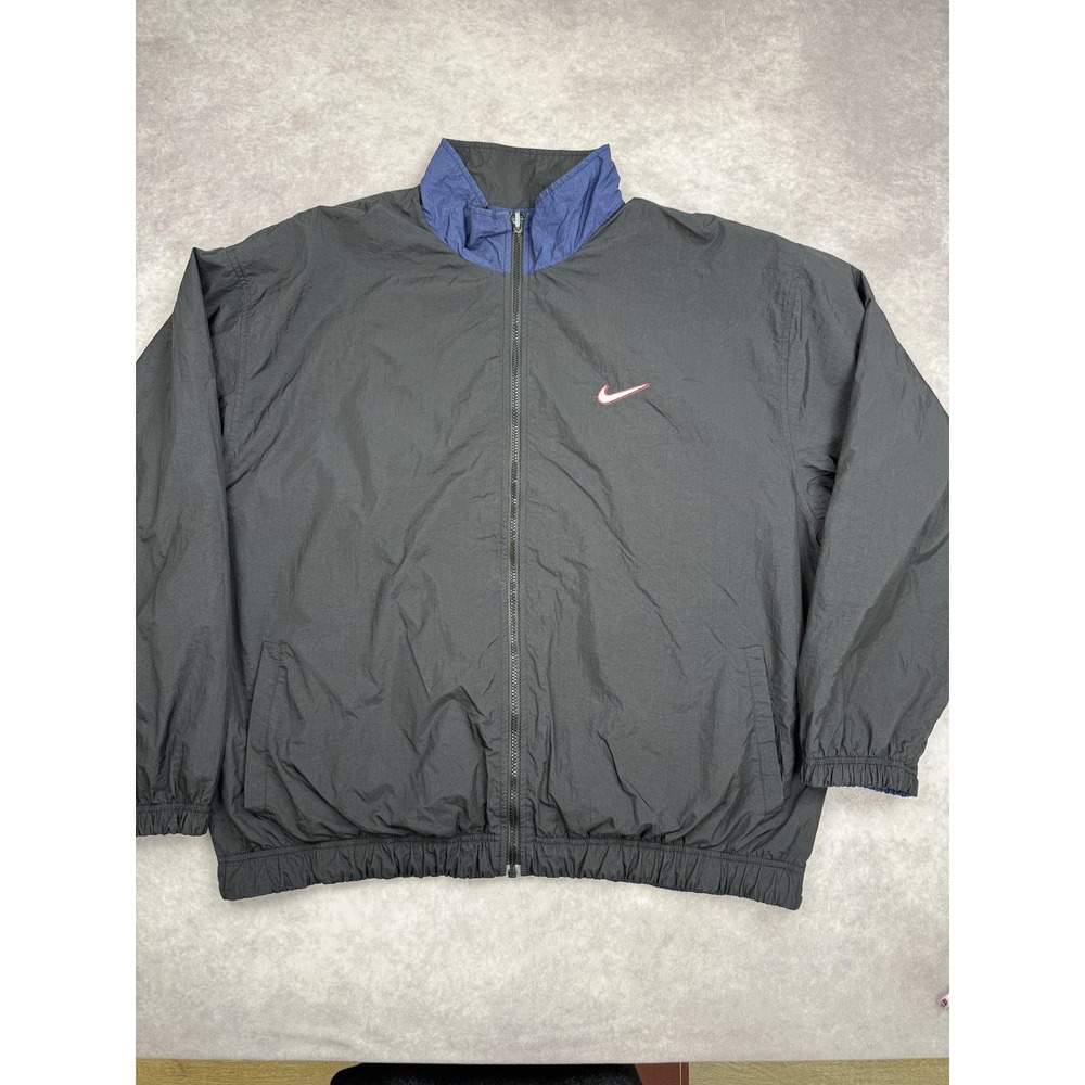 Vintage Nike Jacket Mens 2XL Black Blue Windbreaker Swoosh Reversible 90s Taiwan